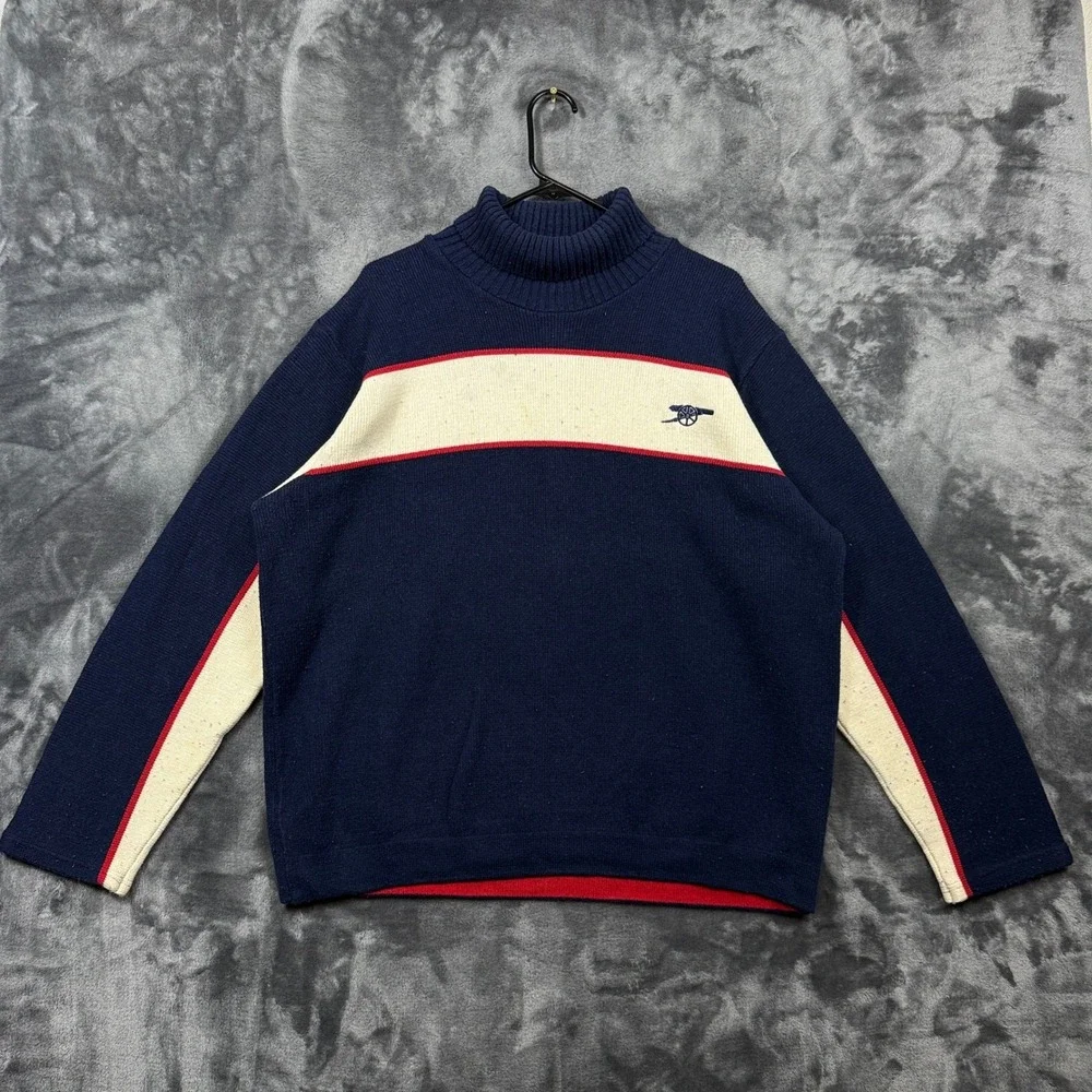 Arsenal FC Turtleneck Sweater Mens XL Navy Blue Good Knit Cannon Crest Pullover